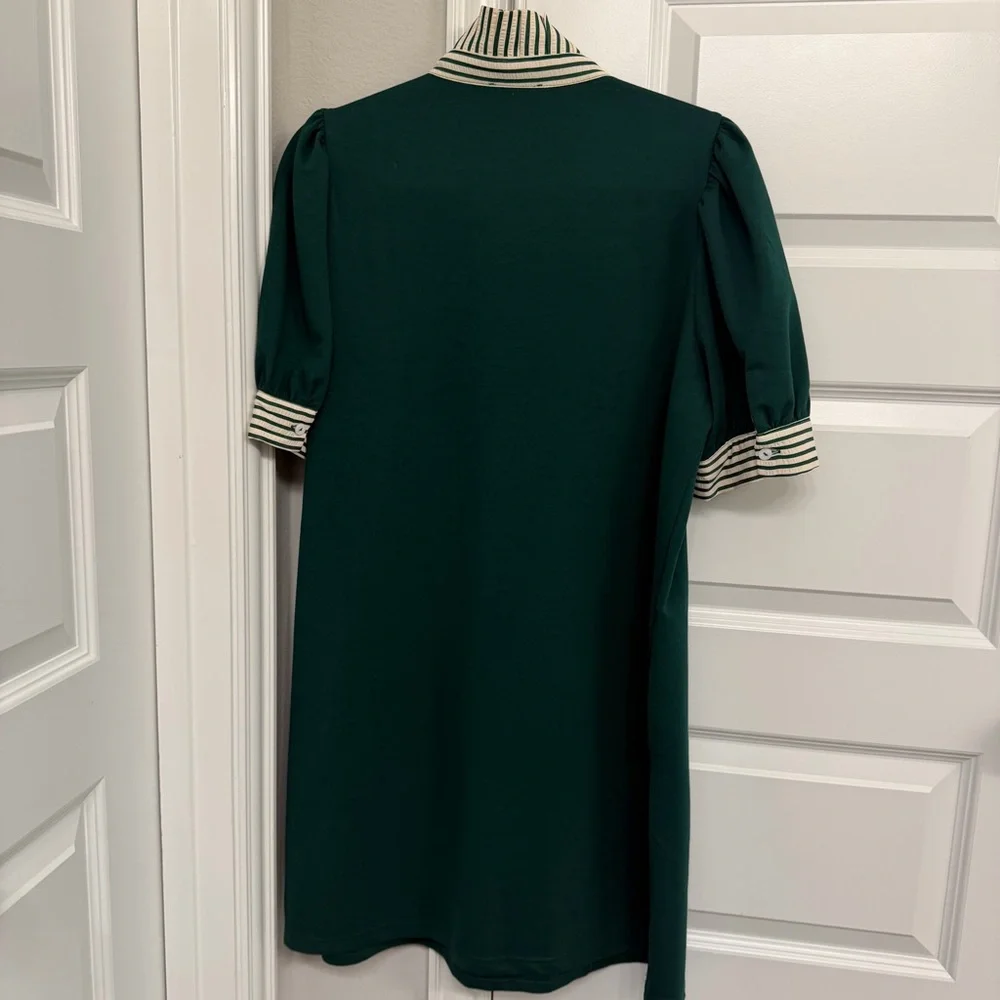 Entro Forest Green Mini Dress with Striped Collar - Picture 7 of 7